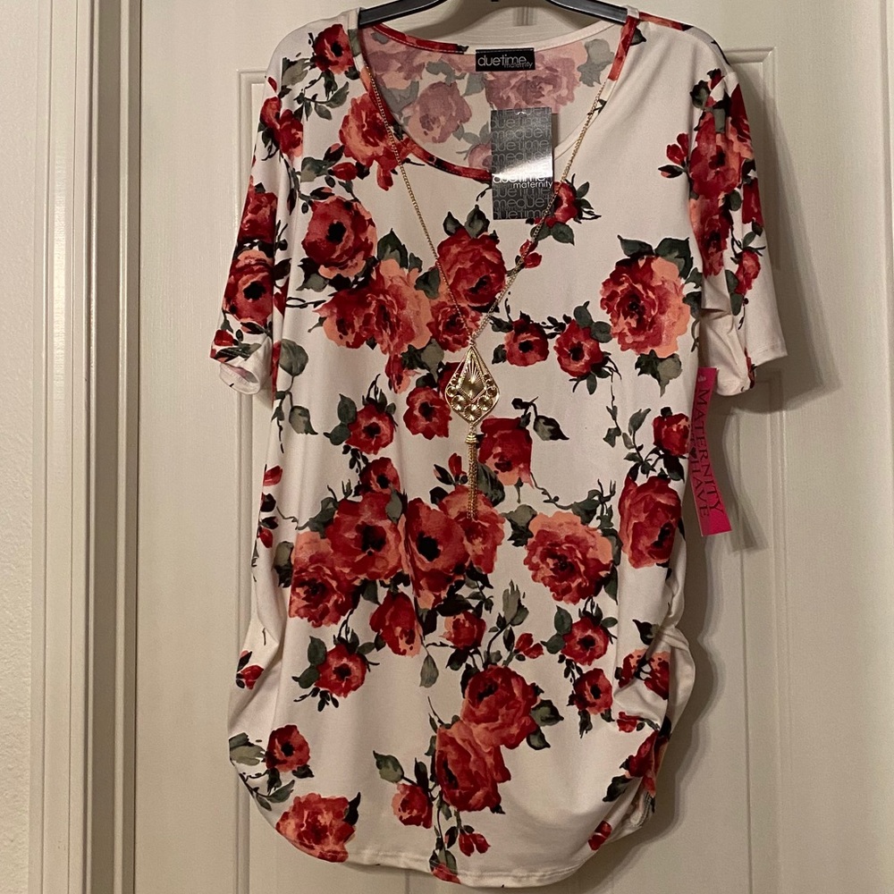 ♥️Due Time‎ Maternity Flower Rose Top & Necklace♥️
